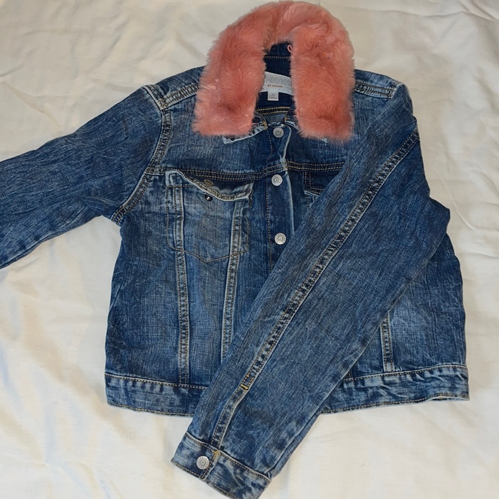 Girls XL 14 Gymboree Go Outside Jean Jacket Pink Faux Fur Like New